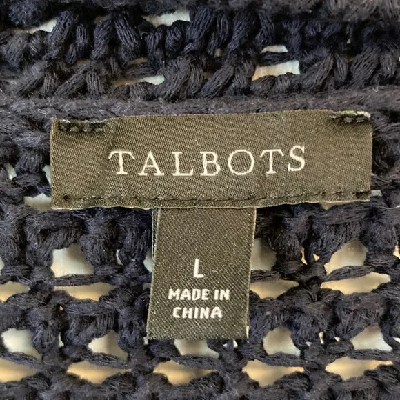Talbots Navy Open-Knit V-Neck Button Front Cardigan - Picture 2 of 9